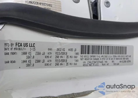 2015 Jeep Compass Limited z USA, uszkodzony, nr VIN 1C4NJCCB4FD274465